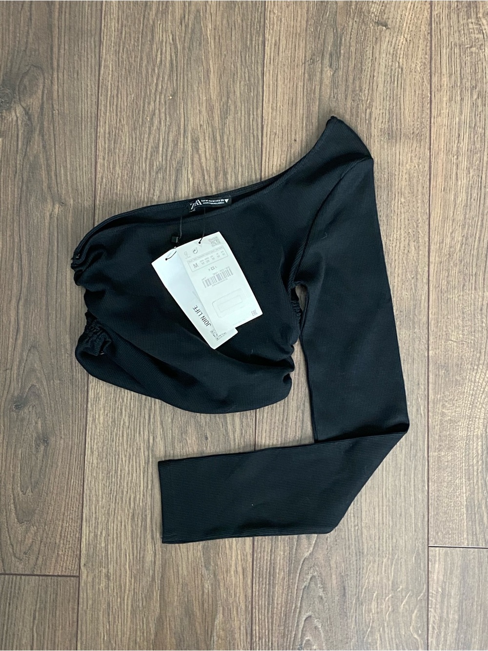 Zara One-Shoulder Black Crop Top - Picture 2 of 8
